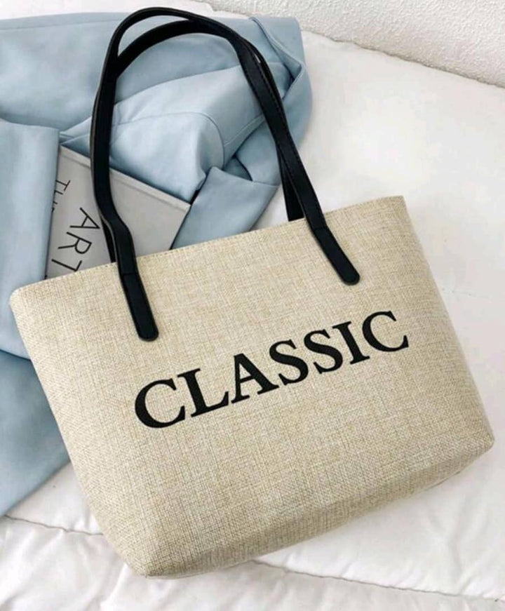 1pc Beige Nylon Smooth Zipper Letter Print Tote Bag, Fashion Versatile Casual Commuter Tote Handbag, Suitable For Ladies' Daily Use