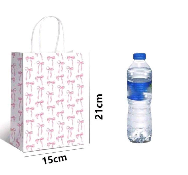 12 Packs Pink Bow Gift Bag With Handle, Paper Material, Universal Bow Pattern, Suitable For Valentine's Day, Wedding, Birthday, Party, Small Business Event, Storage Gift Bag, Party Gift Decoration Supplies