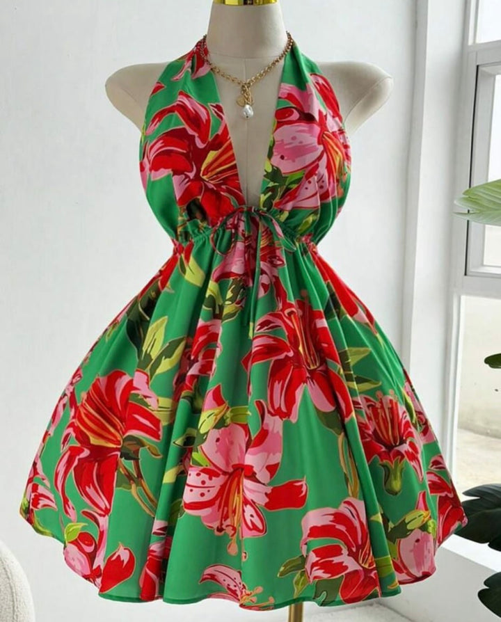 Ceyna Plus Size Halter Print Backless
Vacation Dress