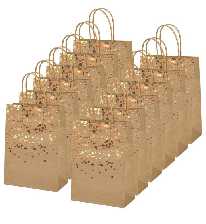 12pcs Small Sized Brown Kraft Paper Bags (8.27*5.91inch), Bronzing Paper Bags, Kraft Gift Bags, Paper Party Bags With Handles, Shopping Bags, Birthday Wedding Party Gift Bags, Christmas Valentine Day