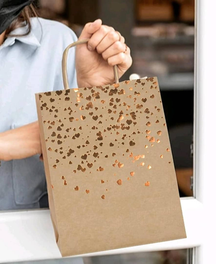 12pcs Small Sized Brown Kraft Paper Bags (8.27*5.91inch), Bronzing Paper Bags, Kraft Gift Bags, Paper Party Bags With Handles, Shopping Bags, Birthday Wedding Party Gift Bags, Christmas Valentine Day