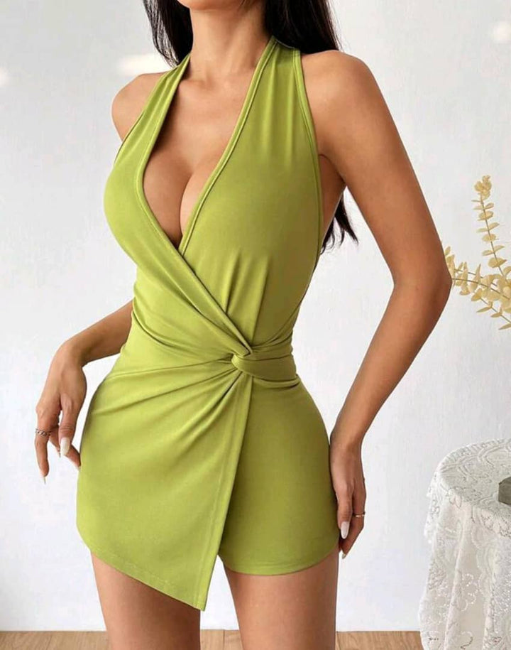 Flirla Sexy V-Neck Sleeveless Twisted Halter Women's Jumpsuit