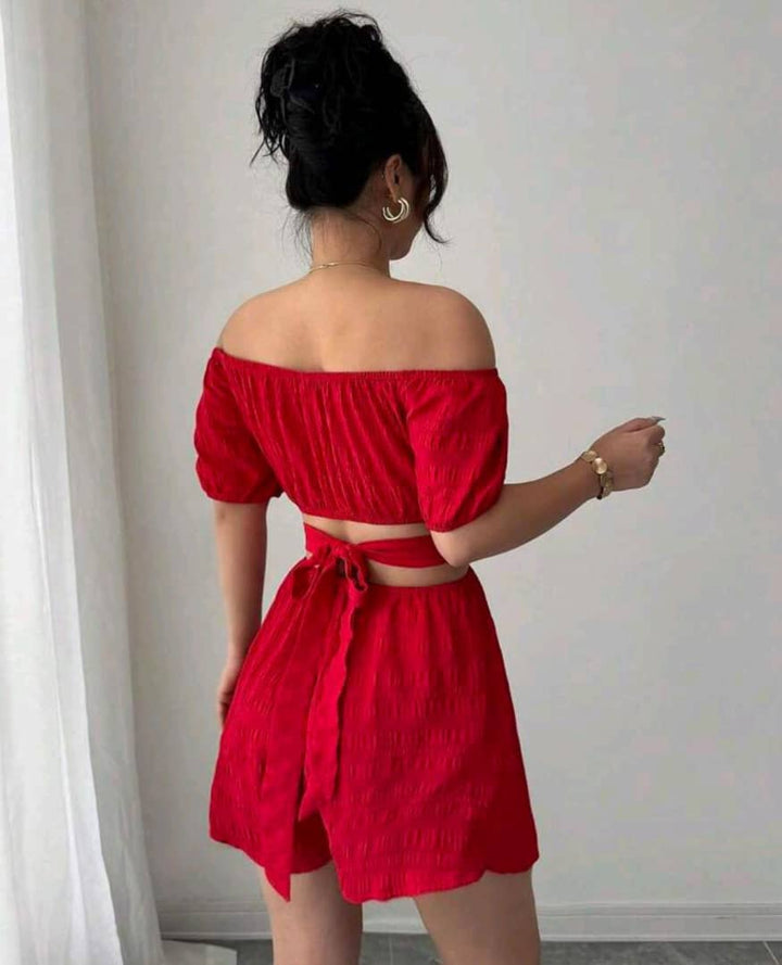 Chiquease Casual-Woman Casual - Vacation Off The Shoulder Bow Back Jumpsuit