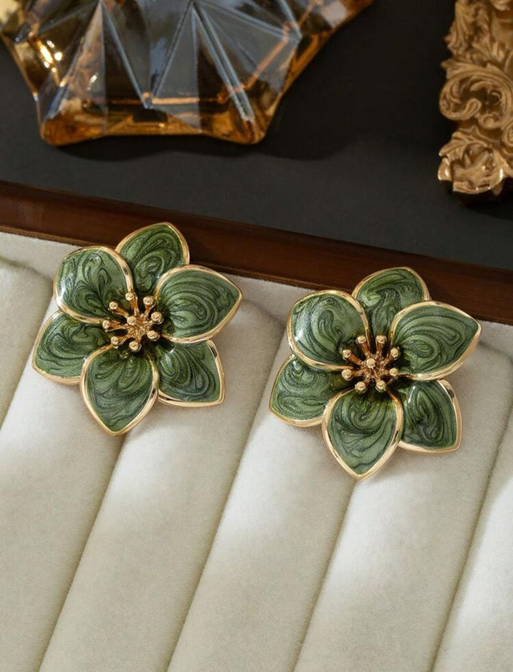1 Pair Handmade Cute Floral Dangle Earrings, Green Layered Flower Design, Suitable For Dates And Vacations
