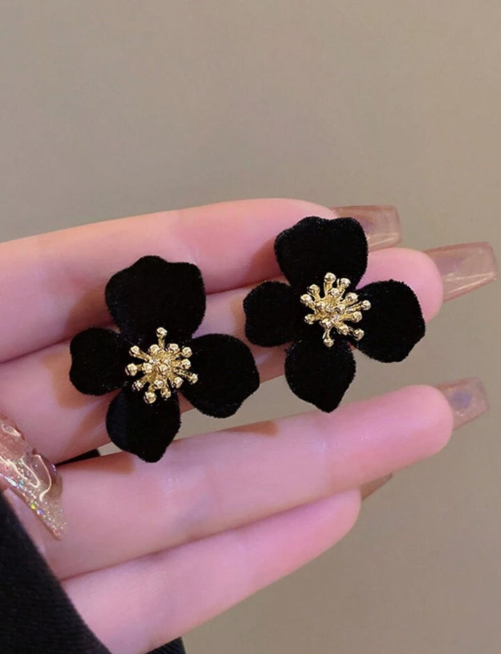 1 Pair Of Black Flower Shaped Earrings For Women, Style Ear Studs Casual Valentines,Mom,Mother,Mother's Day,Gift